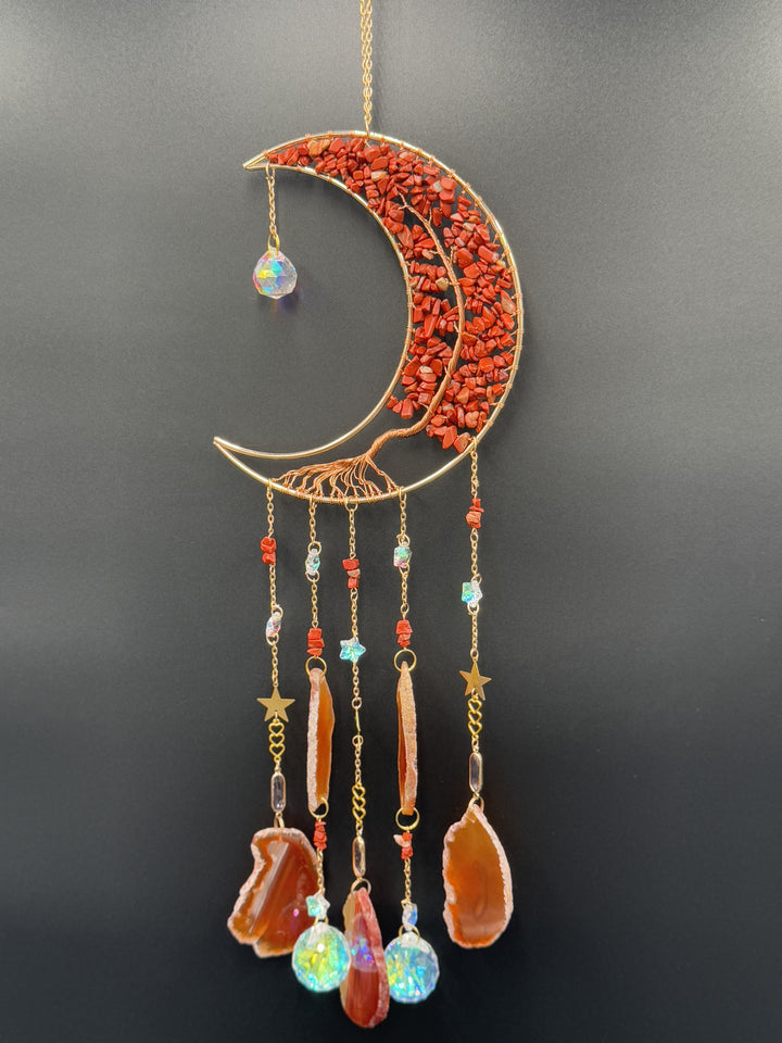 Golden Radiance Red Jasper Moon Dream Catcher-Sun Catcher