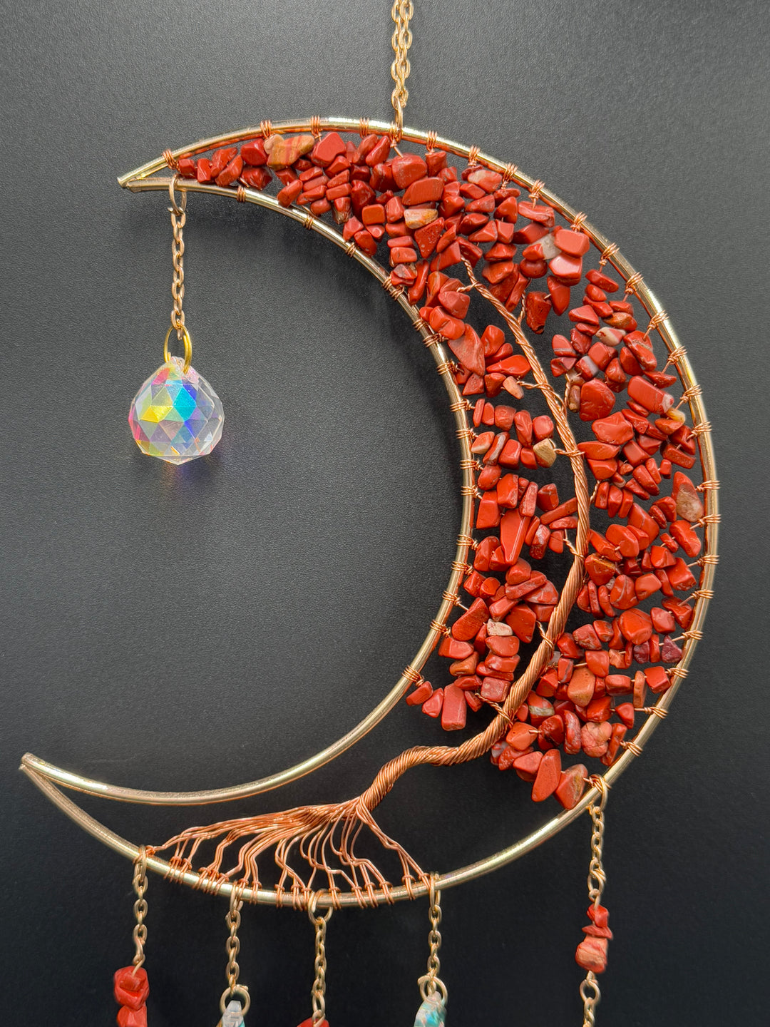 Golden Radiance Red Jasper Moon Dream Catcher-Sun Catcher