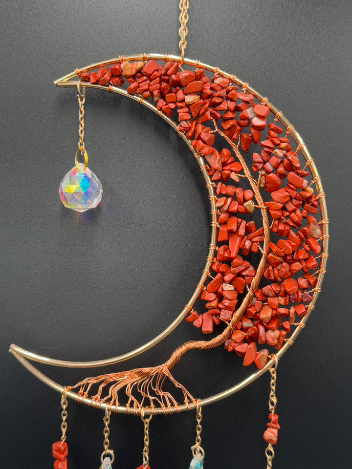 Golden Radiance Red Jasper Moon Dream Catcher-Sun Catcher
