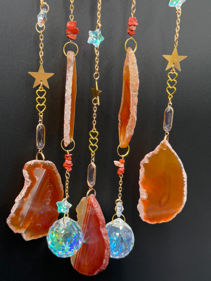 Golden Radiance Red Jasper Moon Dream Catcher-Sun Catcher