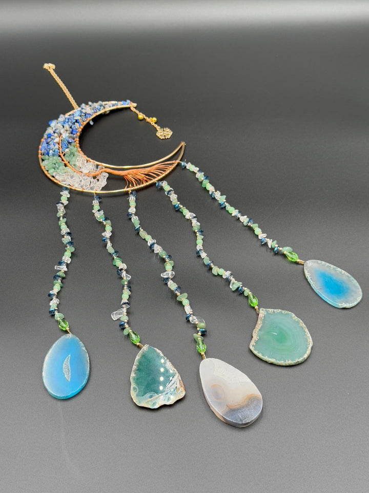 Celestial Harmony Moon Dream & Sun Catcher – Lapis Lazuli, Green Aventurine, and Clear Quartz