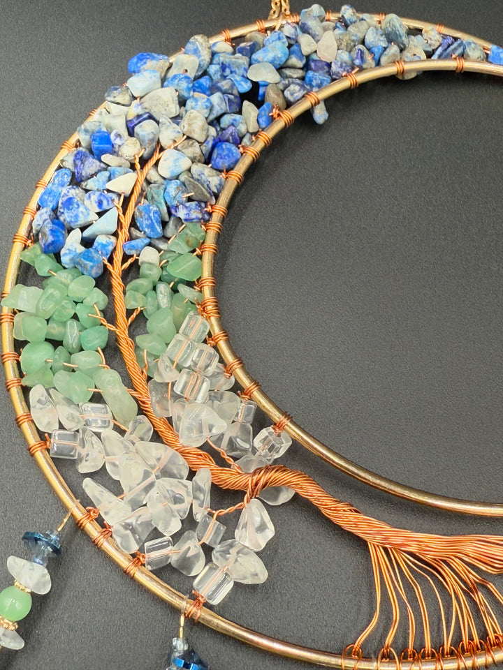 Celestial Harmony Moon Dream & Sun Catcher – Lapis Lazuli, Green Aventurine, and Clear Quartz