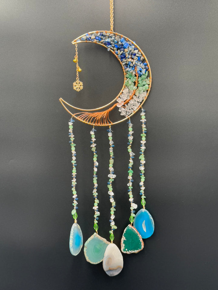 Celestial Harmony Moon Dream & Sun Catcher – Lapis Lazuli, Green Aventurine, and Clear Quartz
