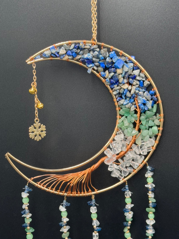 Celestial Harmony Moon Dream & Sun Catcher – Lapis Lazuli, Green Aventurine, and Clear Quartz