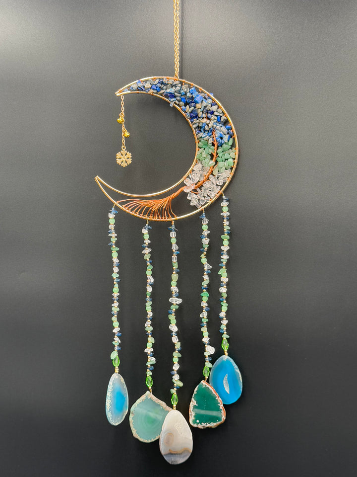 Celestial Harmony Moon Dream & Sun Catcher – Lapis Lazuli, Green Aventurine, and Clear Quartz