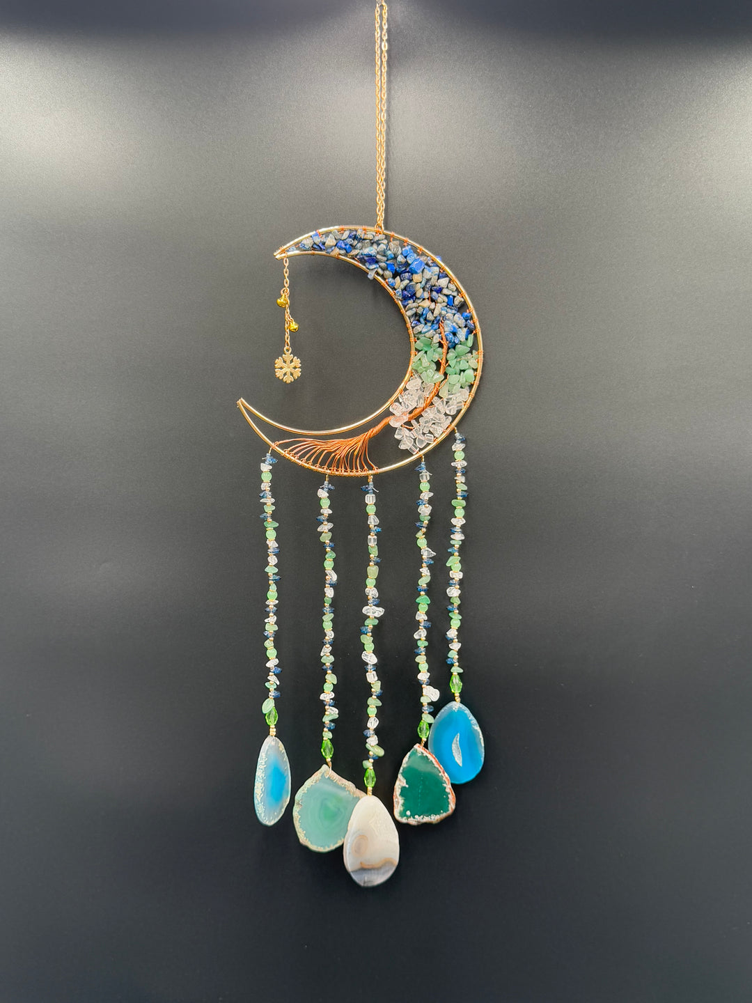 Celestial Harmony Moon Dream & Sun Catcher – Lapis Lazuli, Green Aventurine, and Clear Quartz