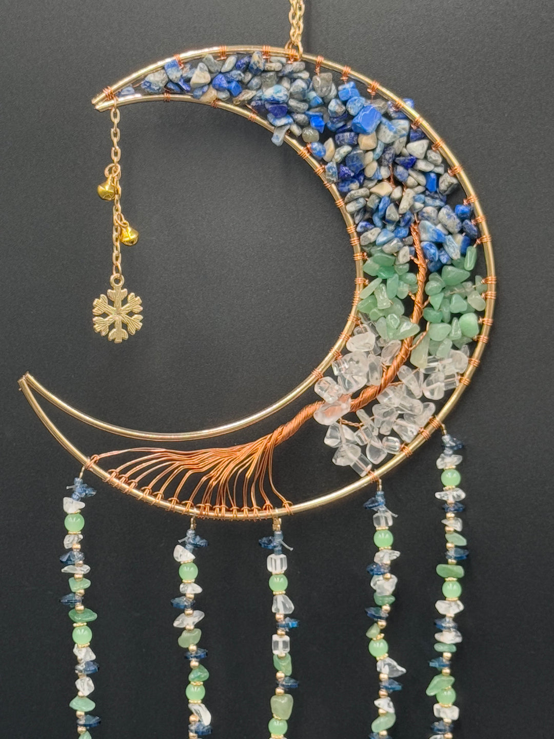 Celestial Harmony Moon Dream & Sun Catcher – Lapis Lazuli, Green Aventurine, and Clear Quartz