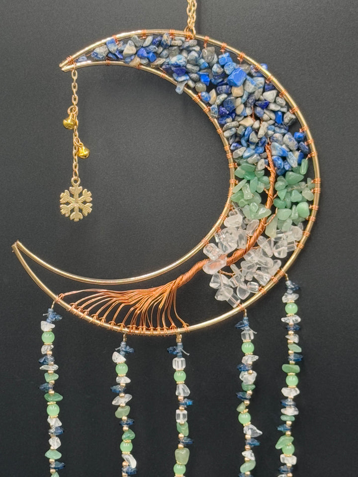 Celestial Harmony Moon Dream & Sun Catcher – Lapis Lazuli, Green Aventurine, and Clear Quartz