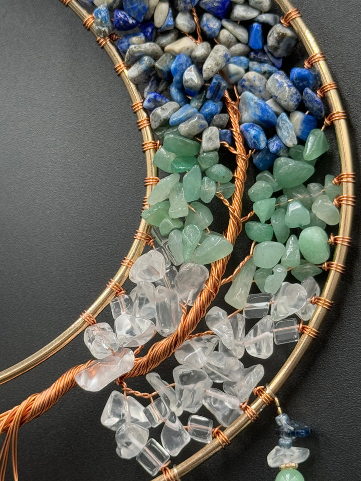 Celestial Harmony Moon Dream & Sun Catcher – Lapis Lazuli, Green Aventurine, and Clear Quartz