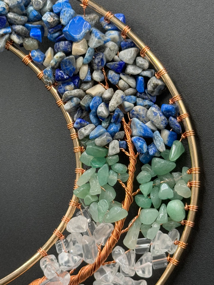 Celestial Harmony Moon Dream & Sun Catcher – Lapis Lazuli, Green Aventurine, and Clear Quartz