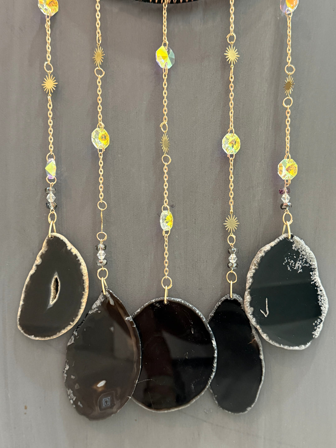 Black Obsidian & Black Agate Moon and Tree of Life Sun Catcher