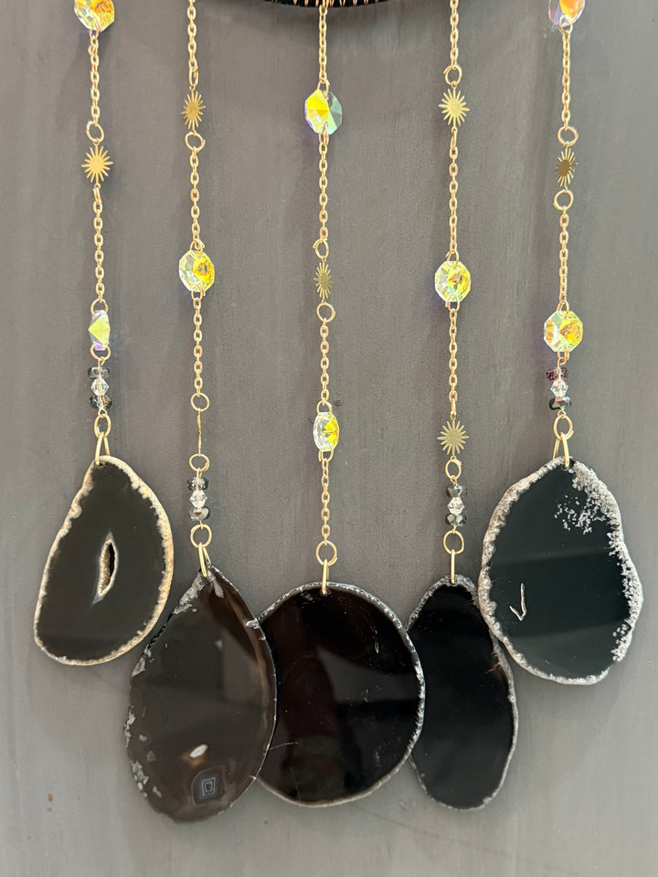 Black Obsidian & Black Agate Moon and Tree of Life Sun Catcher
