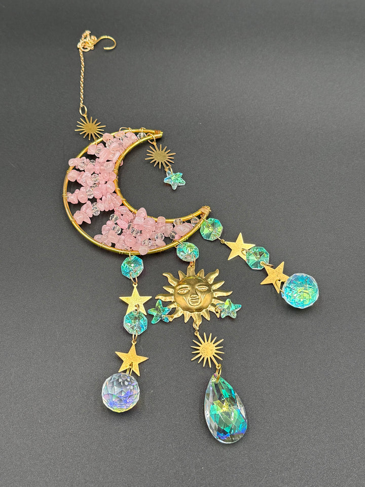 Rose quartz moon suncatcher for Breakup Reset healing gift box