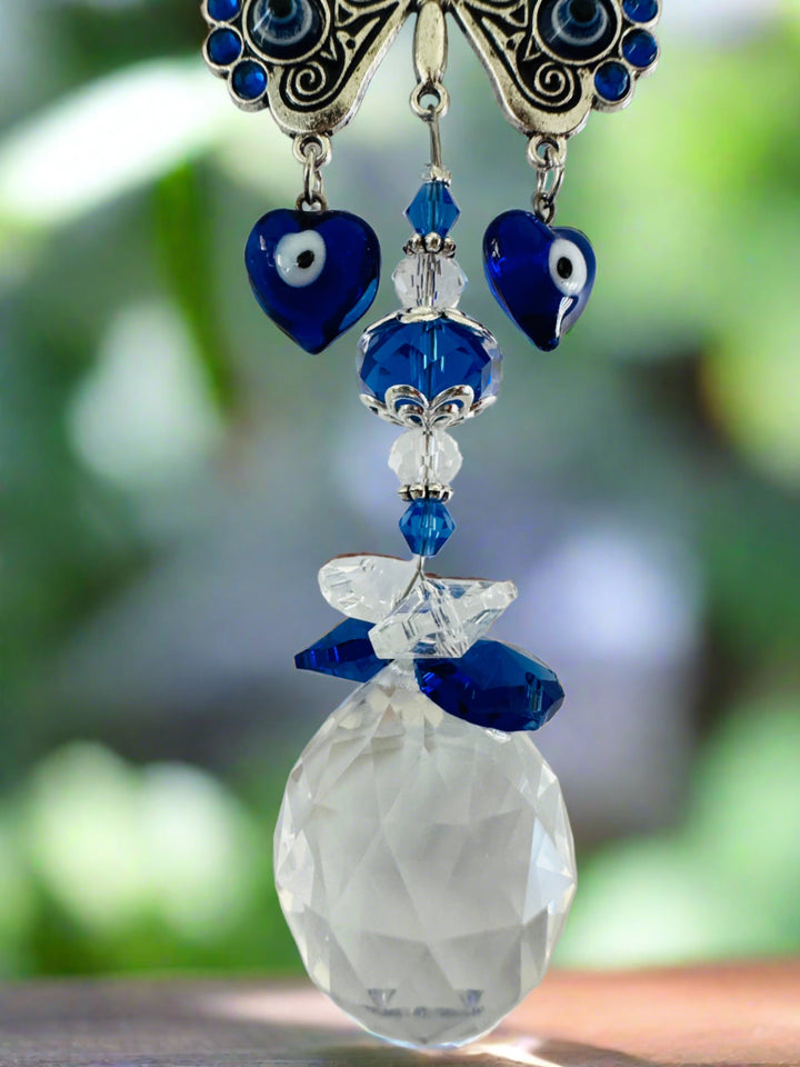 FlutterGuard Quartz Crystal & Evil Eye Butterfly Sun Catcher