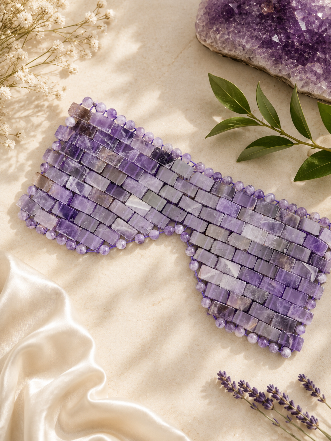 Large natural amethyst eye mask for relaxatio and healing