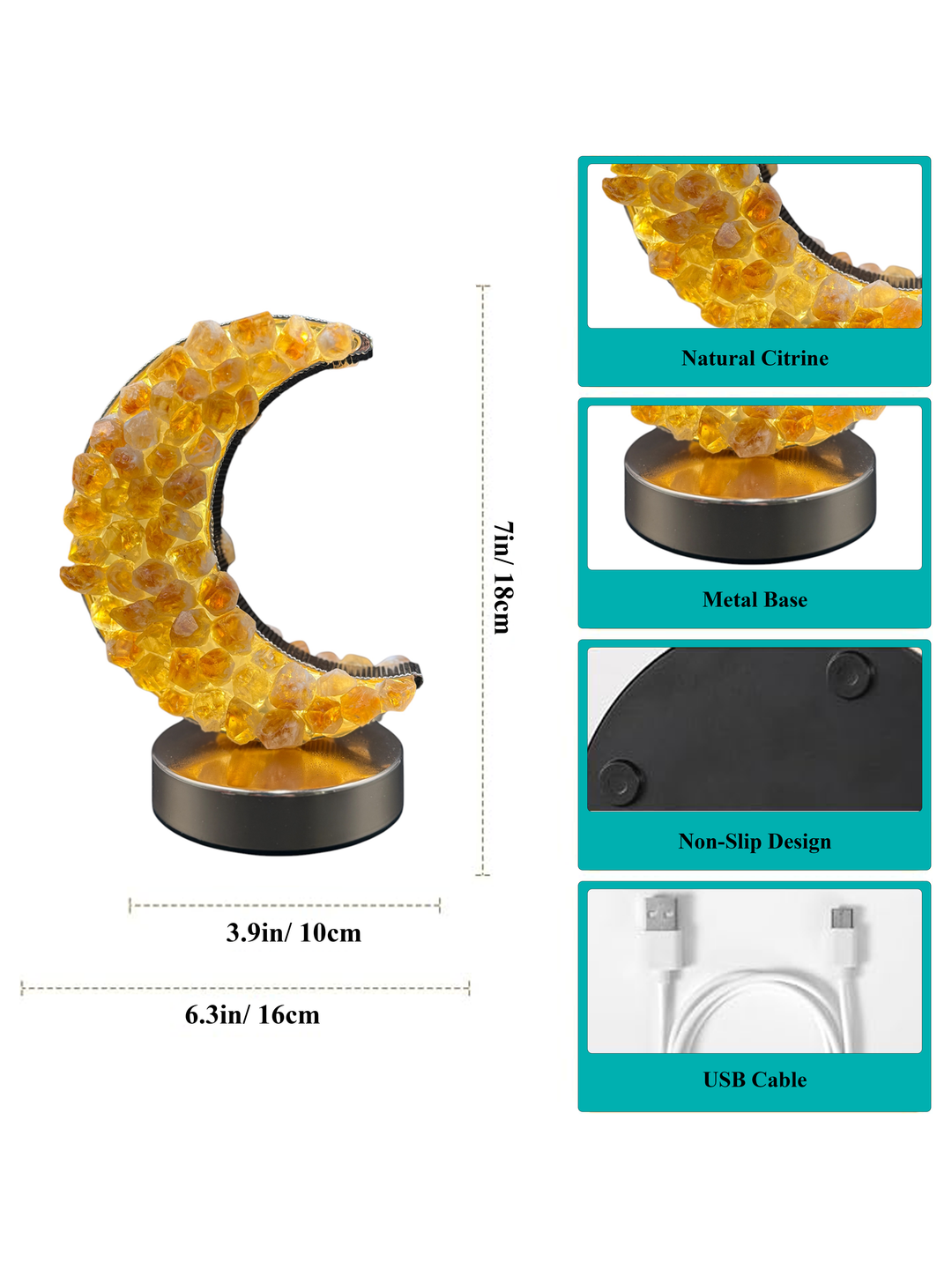 Celestial Glow Natural Citrine Crescent Moon Night Light