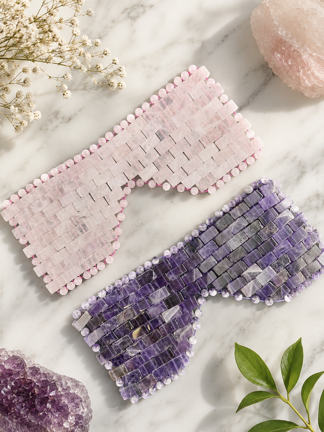Natural Crystal Rose Quartz & Amethyst Large Eye Masks for Relaxation & Healing