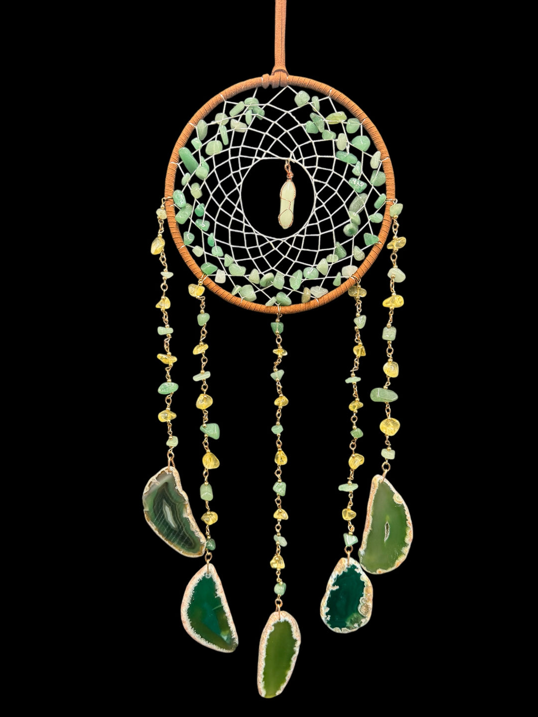 Green Aventurine, Agate & Fluorite Crystal Dreamcatcher Sun catcher