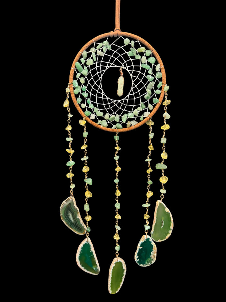Green Aventurine, Agate & Fluorite Crystal Dreamcatcher Sun catcher