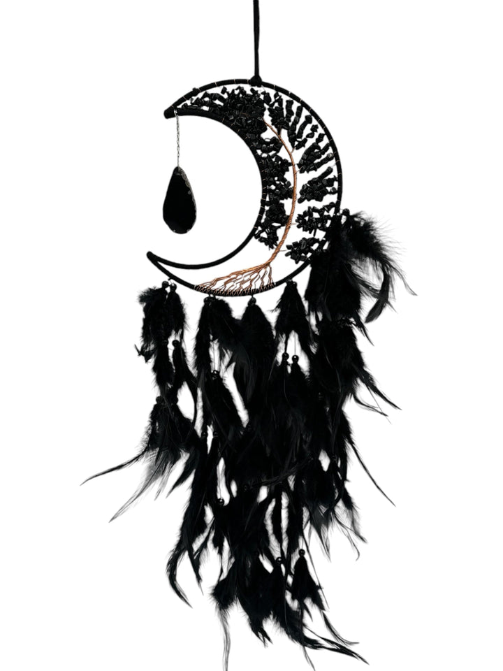 Black Obsidian and Agate Moon Dream Catcher