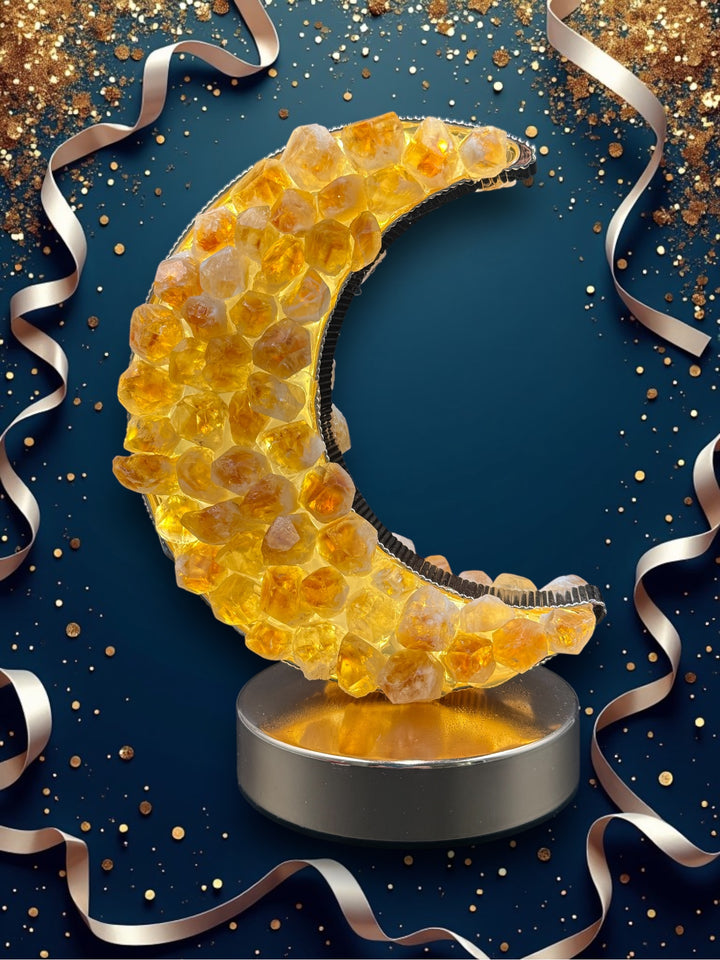 Celestial Glow Natural Citrine Crescent Moon Night Light
