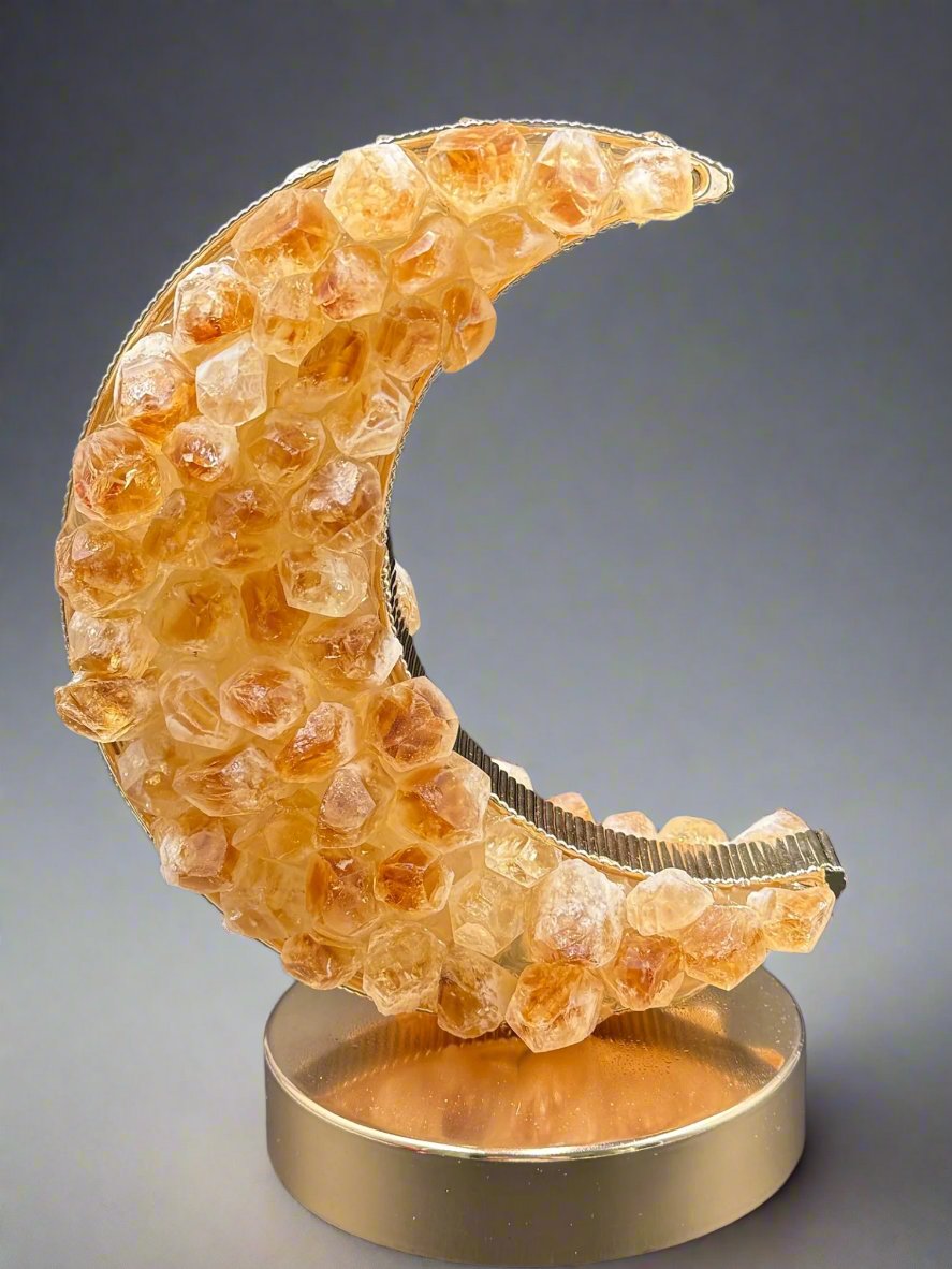 Celestial Glow Natural Citrine Crescent Moon Night Light