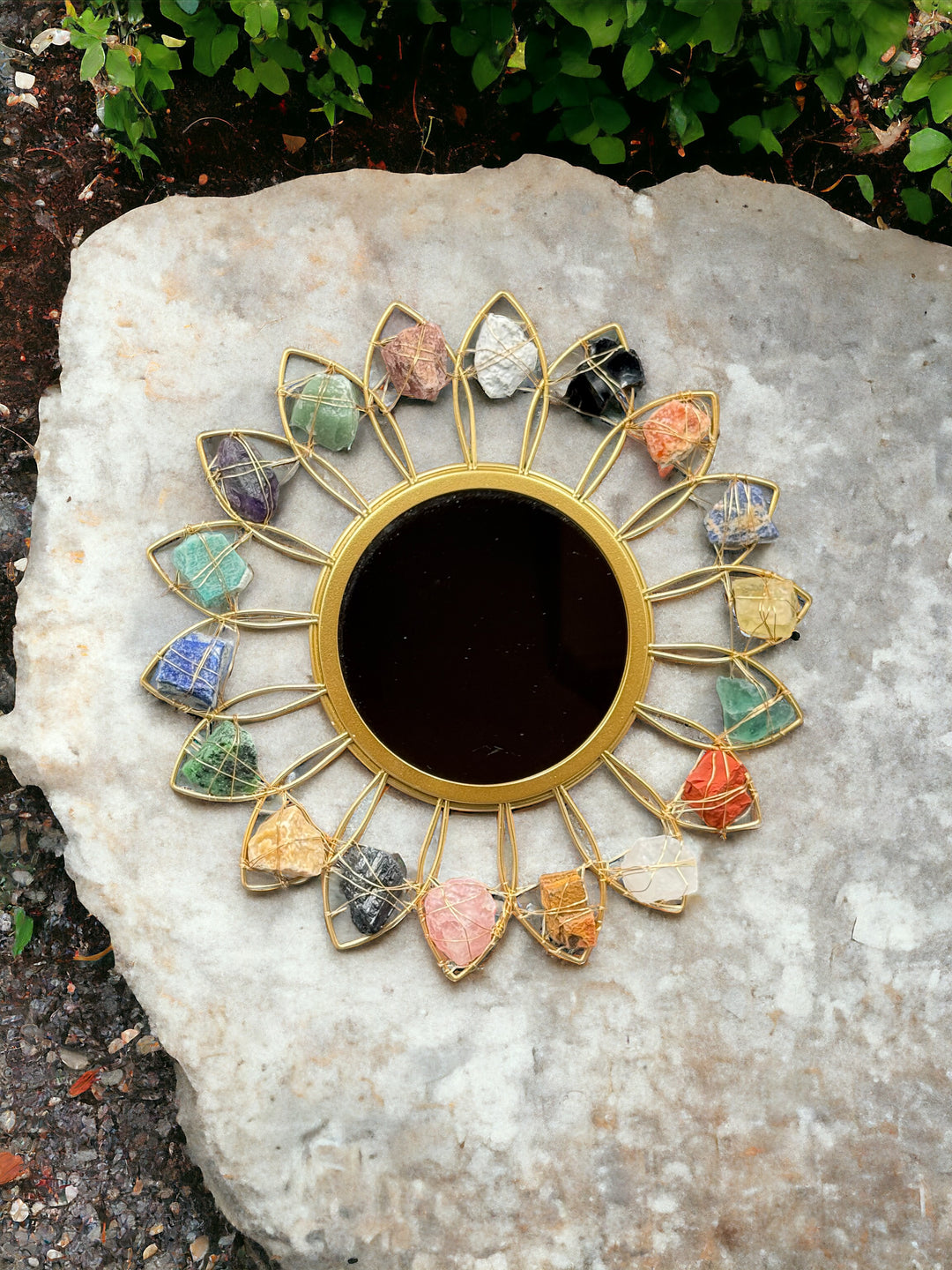 Golden Aura Crystal Flower Mirror