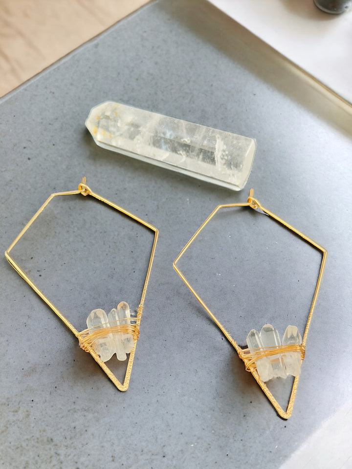 Natural Stone Copper Wire Hoop Earrings