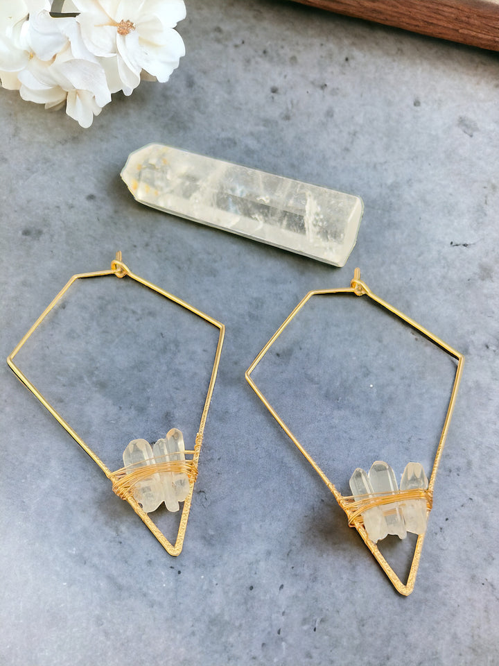 Natural Stone Copper Wire Hoop Earrings