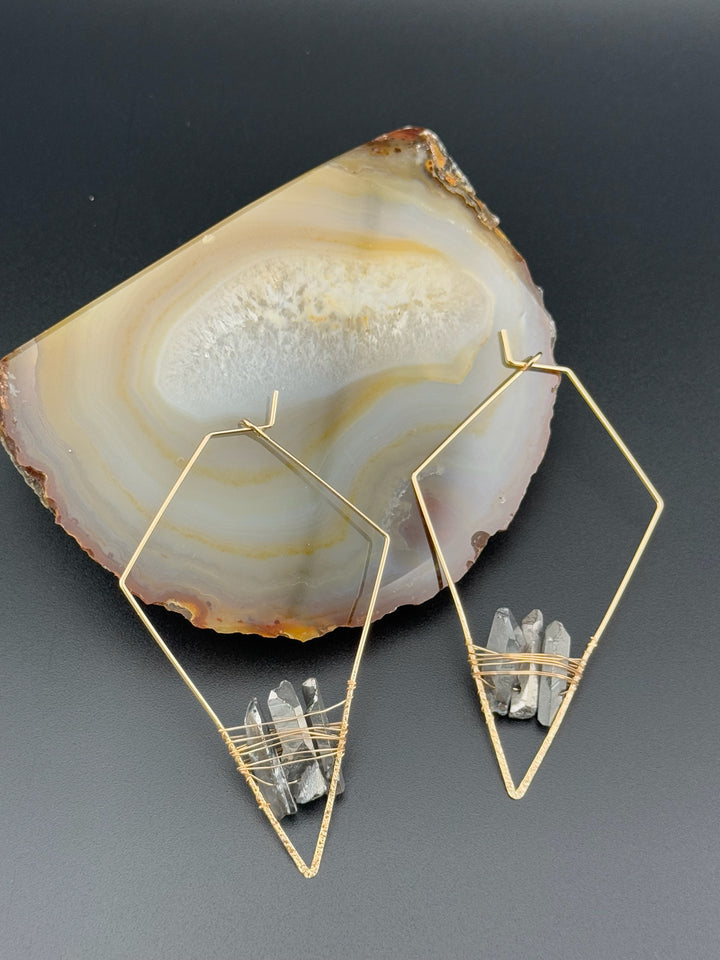 Natural Stone Copper Wire Hoop Earrings