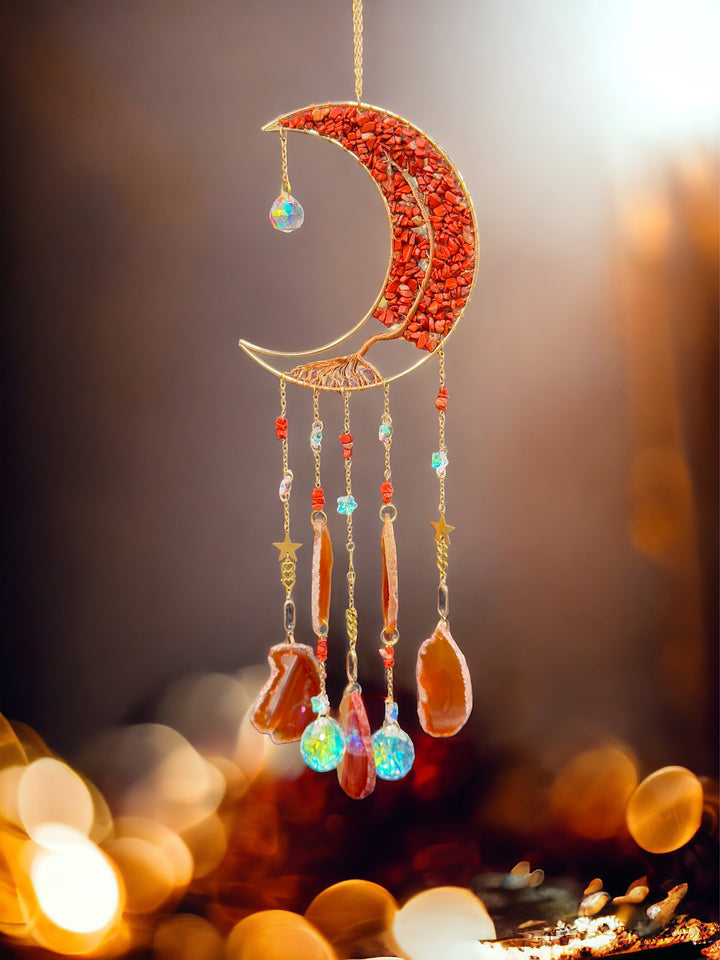 Golden Radiance Red Jasper Moon Dream Catcher-Sun Catcher