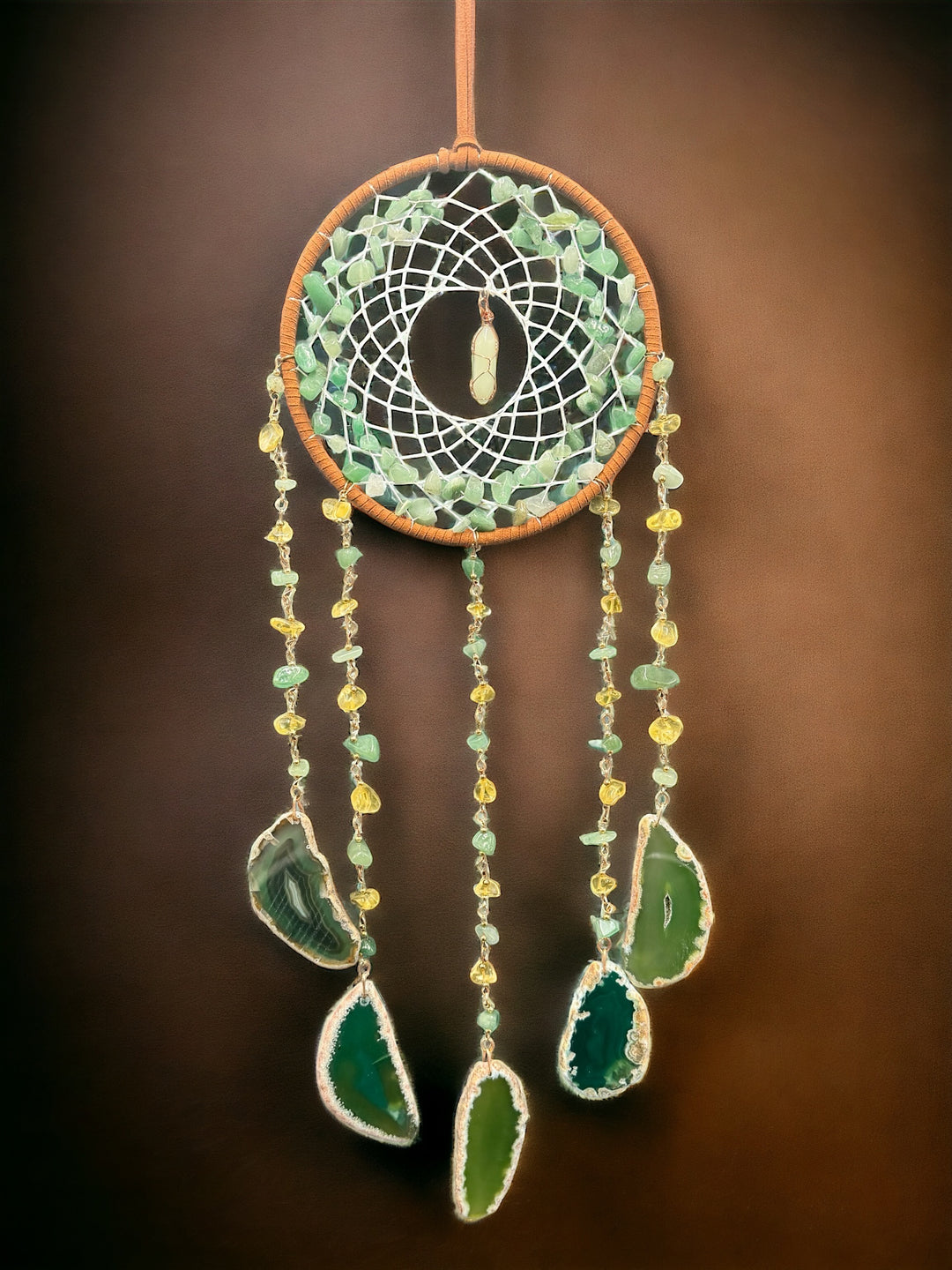 Green Aventurine, Agate & Fluorite Crystal Dreamcatcher Sun catcher