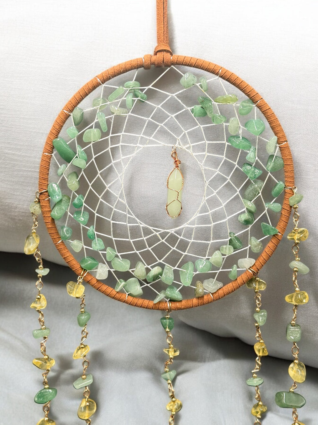Green Aventurine, Agate & Fluorite Crystal Dreamcatcher Sun catcher