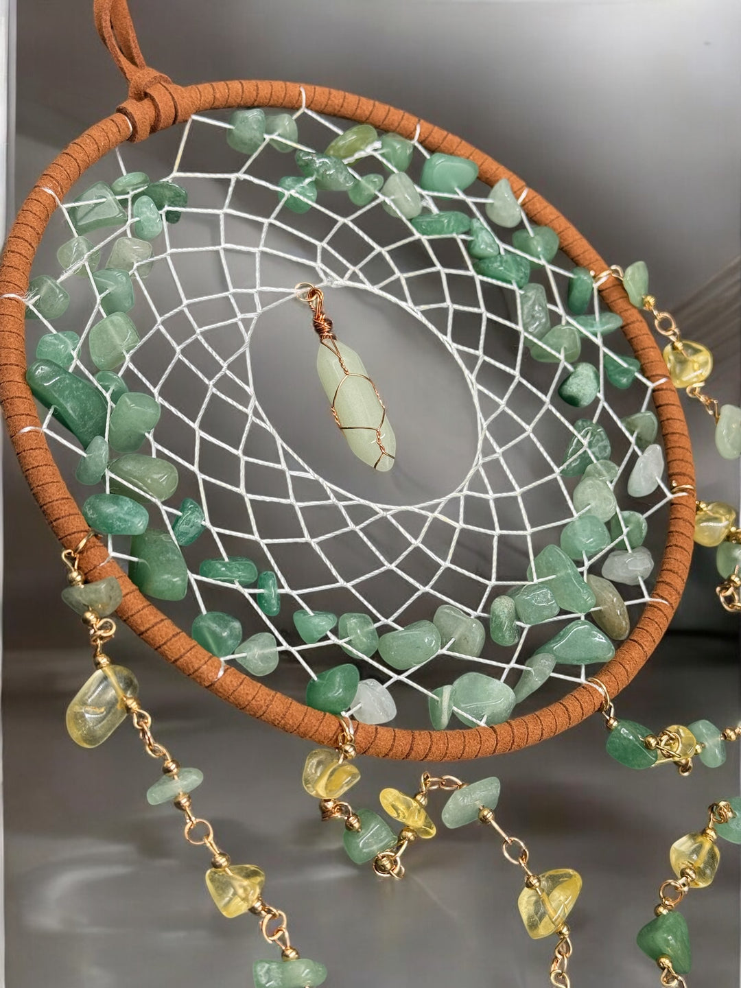 Green Aventurine, Agate & Fluorite Crystal Dreamcatcher Sun catcher