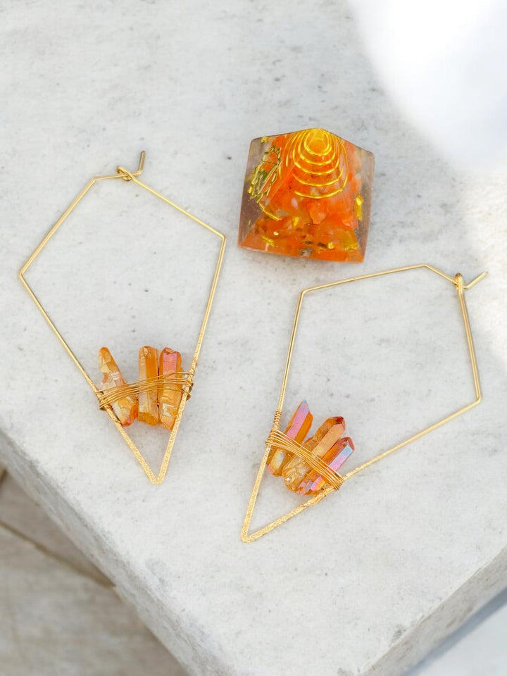 Natural Stone Copper Wire Hoop Earrings
