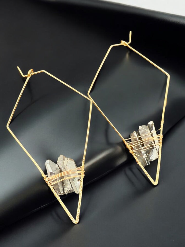 Natural Stone Copper Wire Hoop Earrings
