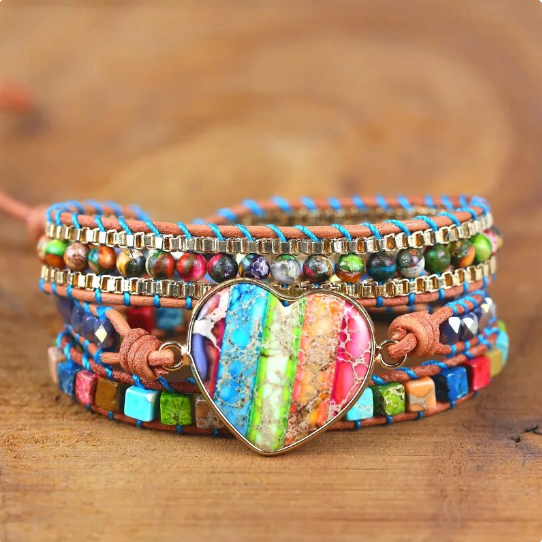 Bohemian Imperial Turquoise 3-Layer Leather Wrap Around Bracelet