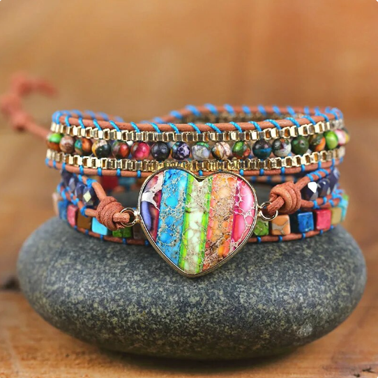 Bohemian Imperial Turquoise 3-Layer Leather Wrap Around Bracelet
