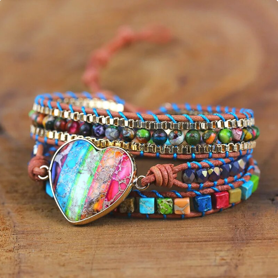 Bohemian Imperial Turquoise 3-Layer Leather Wrap Around Bracelet