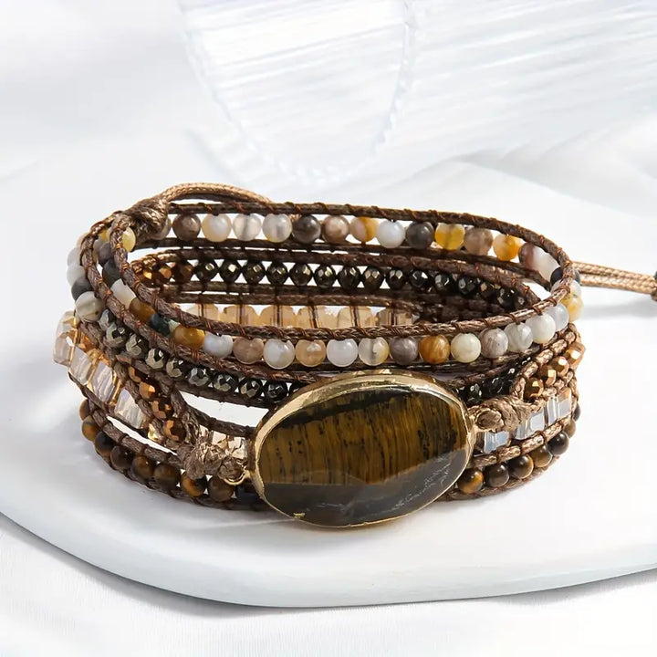 Tiger's Eye Vintage 5-Layer Silk Wrap Around Bracelet