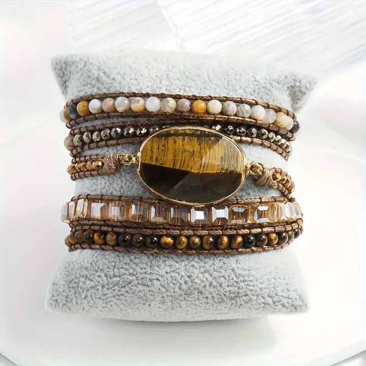 Tiger's Eye Vintage 5-Layer Silk Wrap Around Bracelet