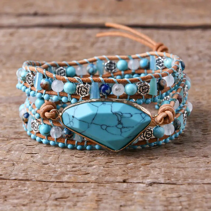Turquoise Serenity 3-Layer Leather Wrap Around Bracelet
