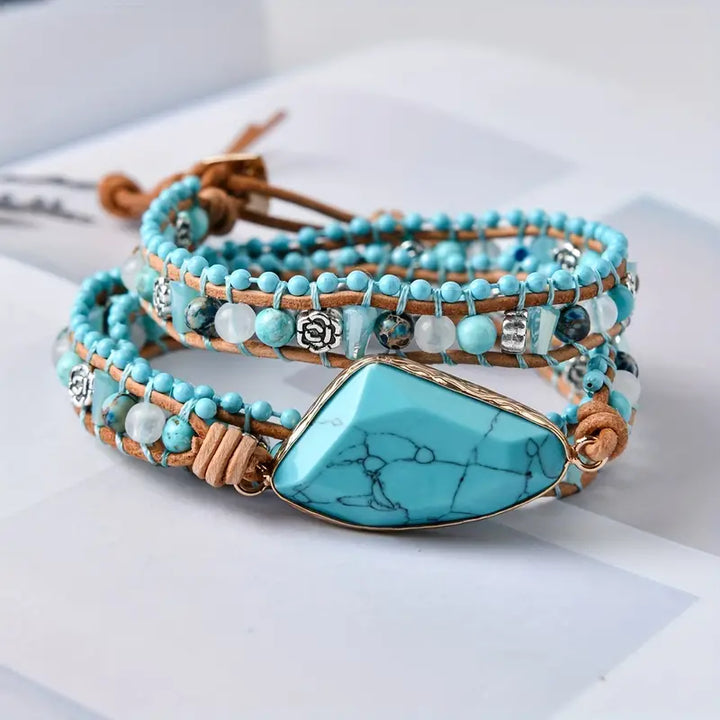Turquoise Serenity 3-Layer Leather Wrap Around Bracelet