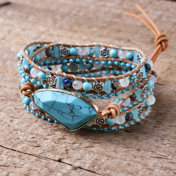 Turquoise Serenity 3-Layer Leather Wrap Around Bracelet