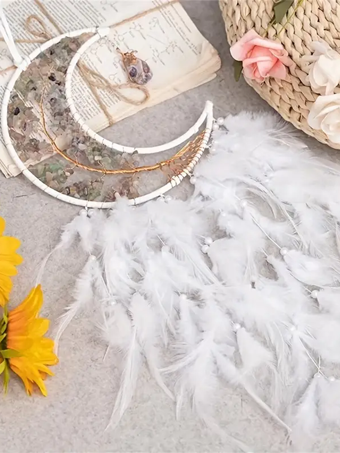 Moonlit Serenity Fluorite & White Feather Dream Catcher