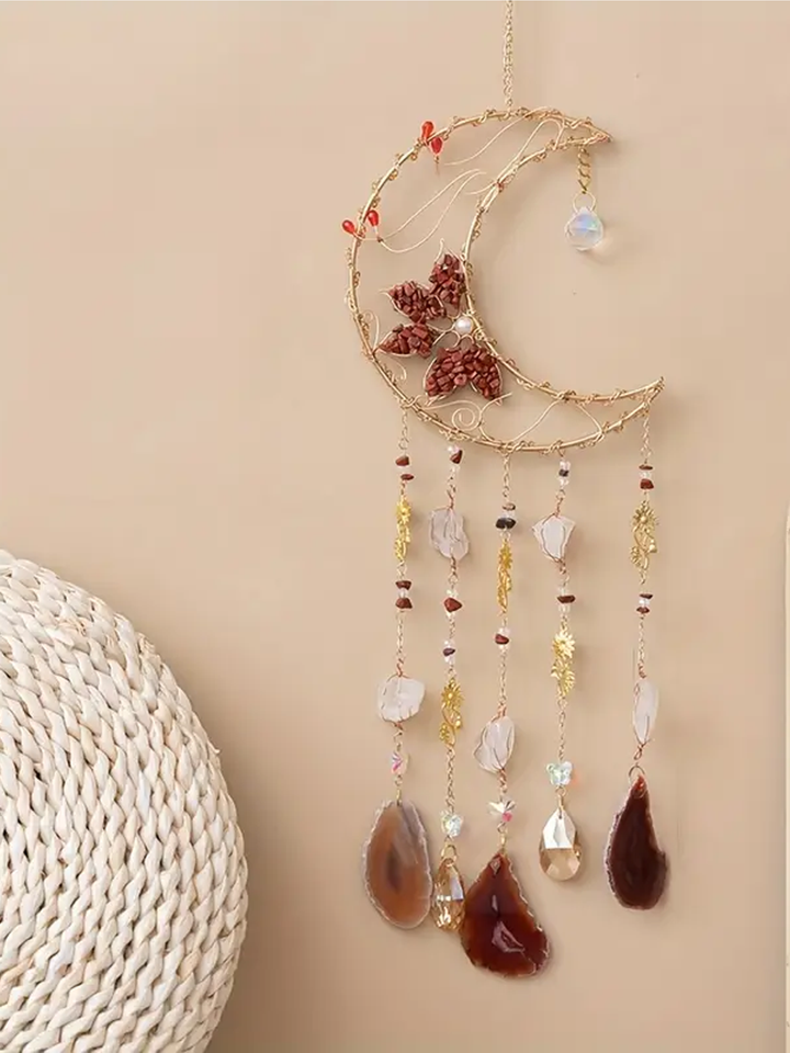 Red Jasper Moon with Carnelian & Milky Quartz Sun Catcher