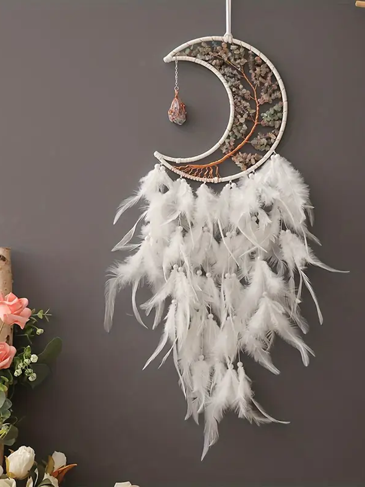 Moonlit Serenity Fluorite & White Feather Dream Catcher