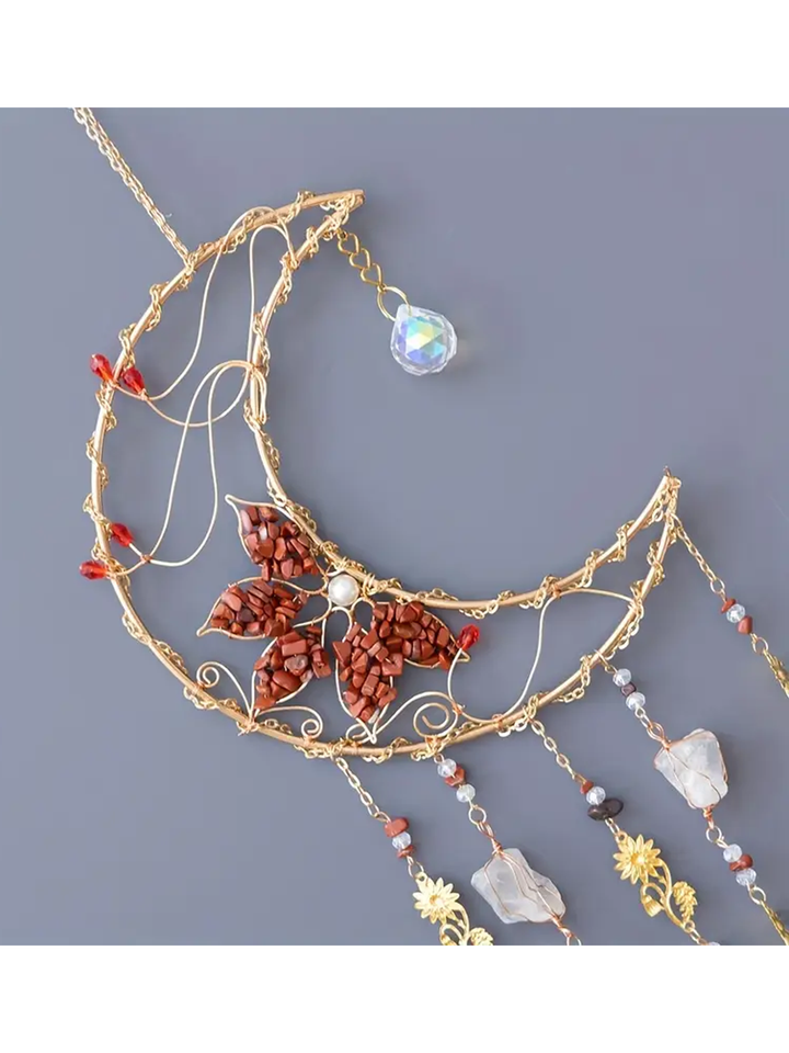 Red Jasper Moon with Carnelian & Milky Quartz Sun Catcher