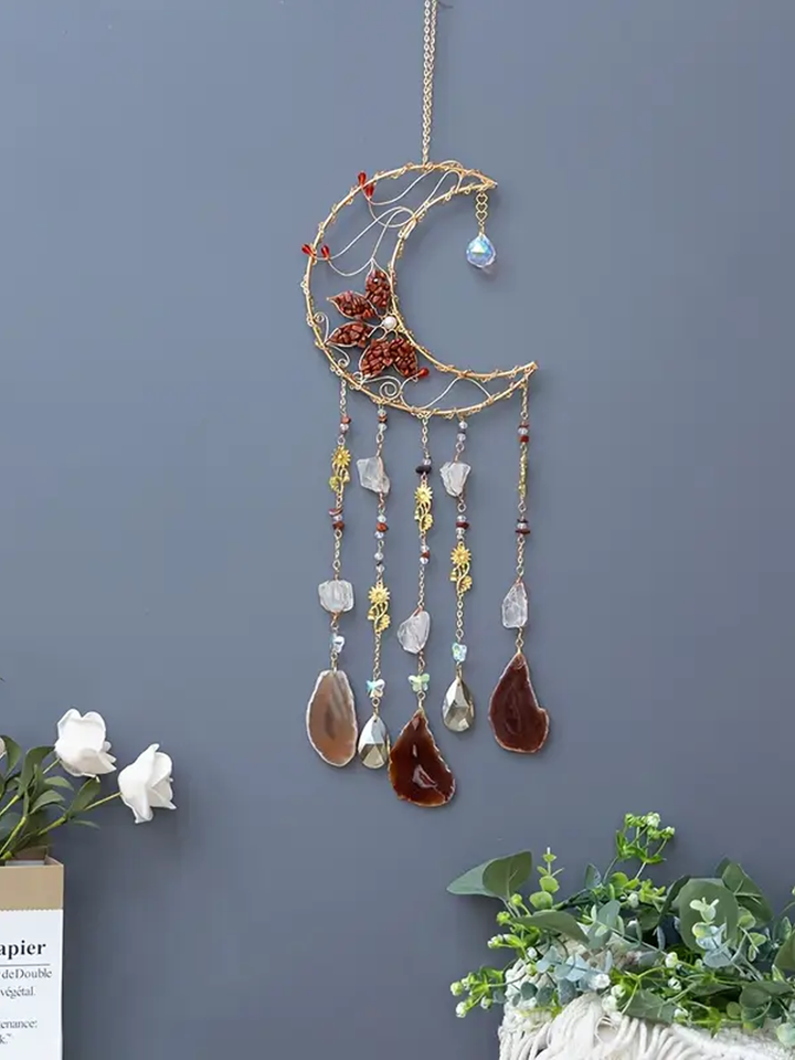 Red Jasper Moon with Carnelian & Milky Quartz Sun Catcher