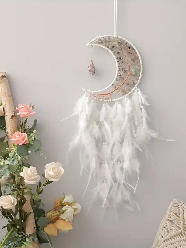 Moonlit Serenity Fluorite & White Feather Dream Catcher